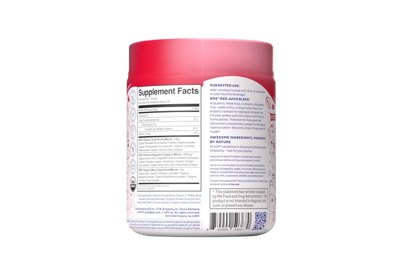 KOS Reds Superfood Powder for Antioxidants - USDA Certified Organic Beet Root, Goji Berries, Acai, Pomegranate, Coconut Water & Digestion Enzymes- Goji Berry Popsicle Flavor Juice Mix - 28 Servings - Image 3