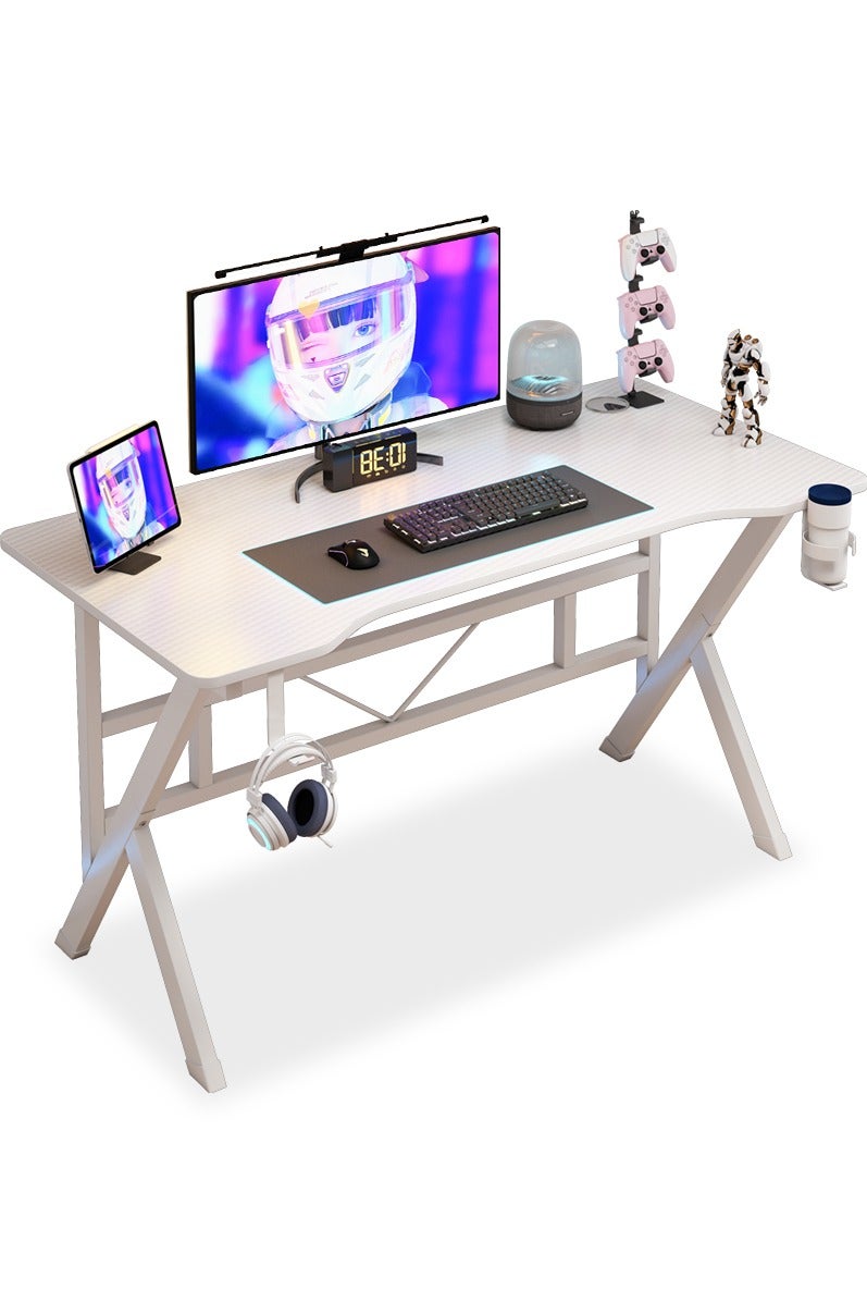 Stubborn Gaming Table K Shaped, Ergonomic Computer Desk with Carbon Fiber Surface, Study Tables with Headphone Holder and Cup Holder, PC Desk Table for Home Office Workstaion, 110*52*75cm - Image 1
