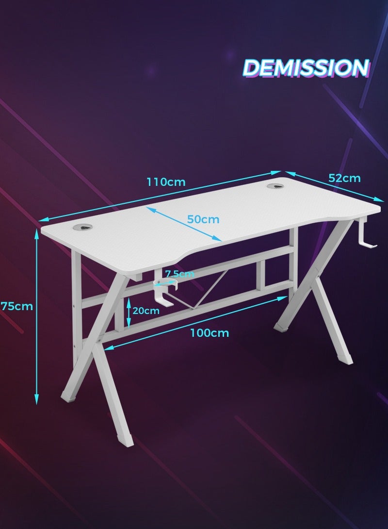 Stubborn Gaming Table K Shaped, Ergonomic Computer Desk with Carbon Fiber Surface, Study Tables with Headphone Holder and Cup Holder, PC Desk Table for Home Office Workstaion, 110*52*75cm - Image 2