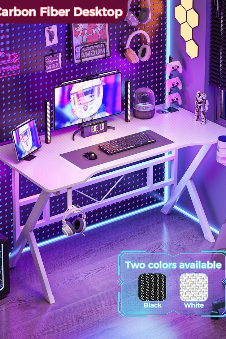 Stubborn Gaming Table K Shaped, Ergonomic Computer Desk with Carbon Fiber Surface, Study Tables with Headphone Holder and Cup Holder, PC Desk Table for Home Office Workstaion, 110*52*75cm - Image 3