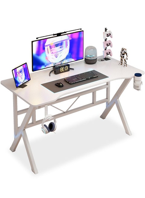 Gaming Table K Shaped, Ergonomic Computer Desk with Carbon Fiber Surface, Study Tables with Headphone Holder and Cup Holder, PC Desk Table for Home Office Workstaion