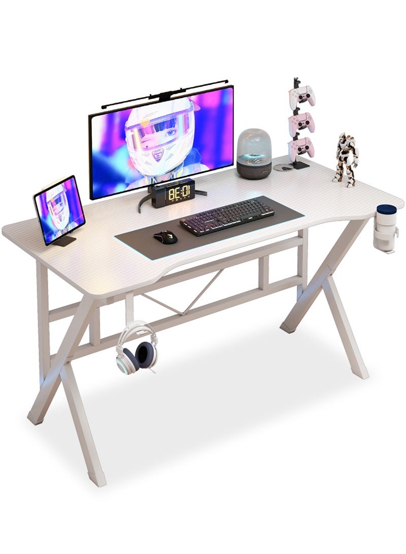 عنيد طاولة العاب على شكل حرف K، طاولة كمبيوتر متينة مع حامل سماعة راس وحامل اكواب، طاولات دراسة بسطح من الياف الكربون وطاولة مكتب العاب للطلاب واللاعبين، 110 × 52 × 75 سم - Image 1