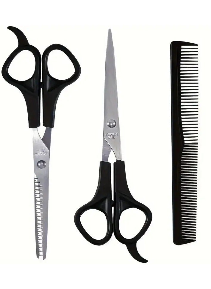3pcs/Set Hair Scissors With Comb, Portable Hairdressing Scissors, Hair Cutting Scissors Thinning Shears With Hairdressing Comb