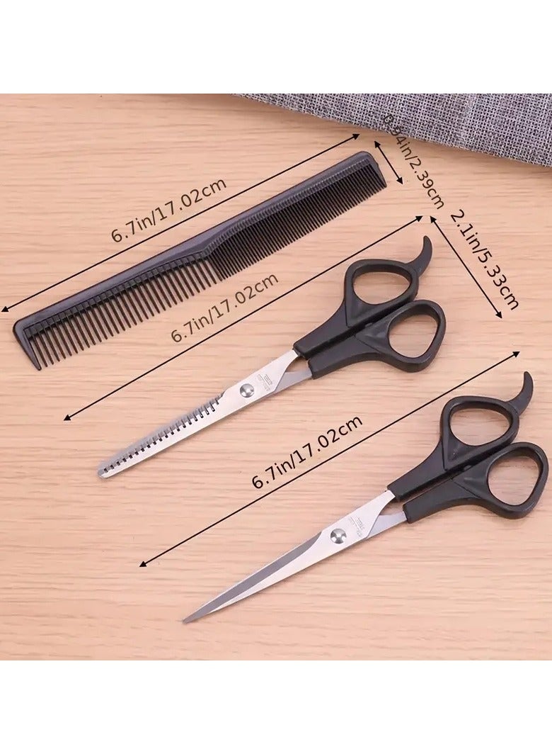 3pcs/Set Hair Scissors With Comb, Portable Hairdressing Scissors, Hair Cutting Scissors Thinning Shears With Hairdressing Comb