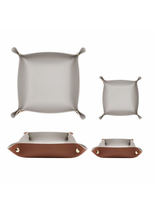 POTTIIS 2 Size Leather Valet Tray Organizer, Folding Travel Organizer, Jewelry Tray, for Travel, Home Or Office | Plain Weave, Double Complexion - Brown & Grey - Image 1