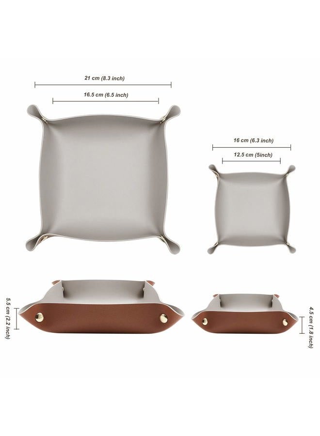 POTTIIS 2 Size Leather Valet Tray Organizer, Folding Travel Organizer, Jewelry Tray, for Travel, Home Or Office | Plain Weave, Double Complexion - Brown & Grey - Image 3