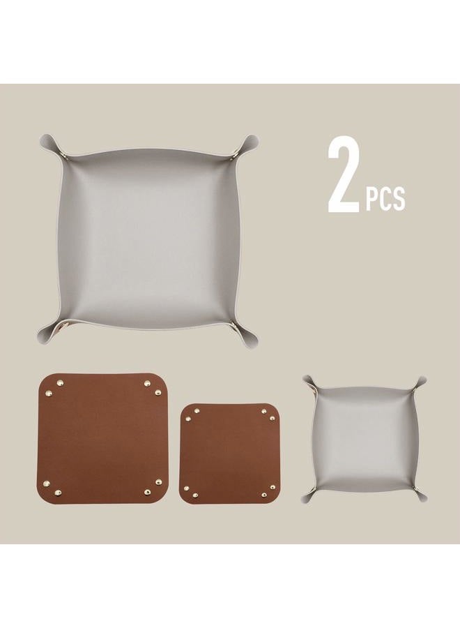 POTTIIS 2 Size Leather Valet Tray Organizer, Folding Travel Organizer, Jewelry Tray, for Travel, Home Or Office | Plain Weave, Double Complexion - Brown & Grey - Image 2