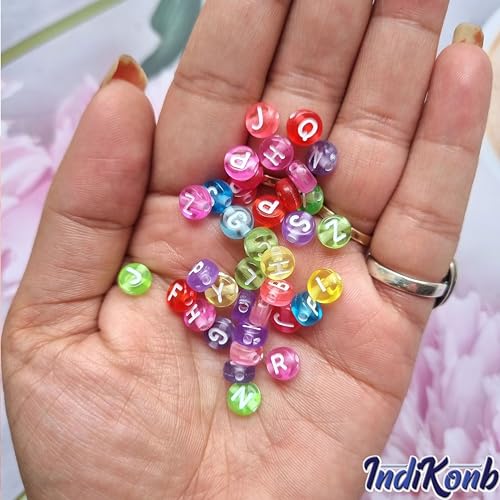 INDIKONB Alphabet Letter Round Bead 6mm | Colorful Alphabet Bead for Bracelets | Round Letter Beads for Jewelry Making, DIY Crafts, and Personalized Accessories | 650 Beads (Trans Multicolor White) - Image 4