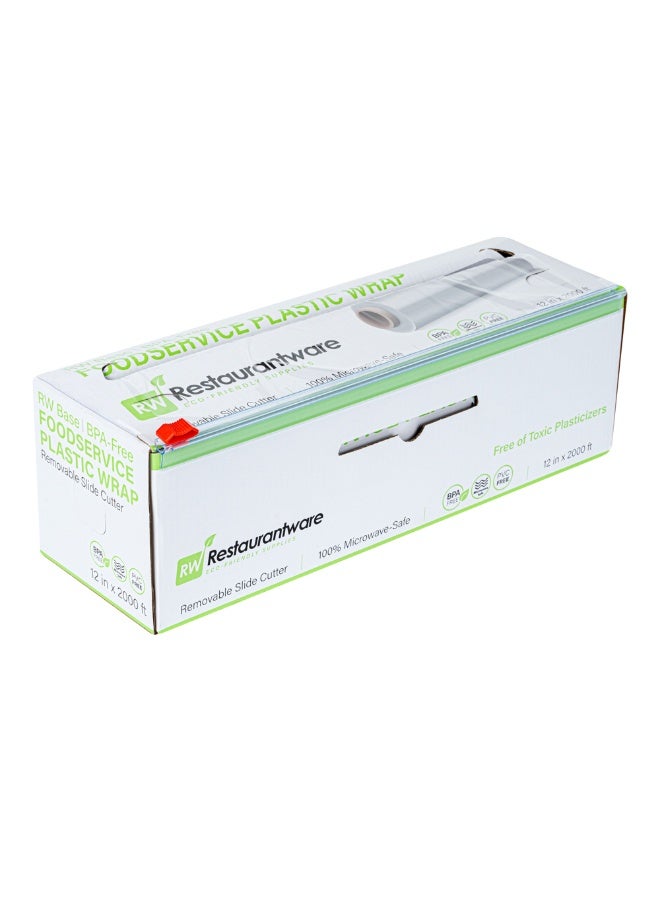 Restaurantware RW Base 12 Inch x 2000 Feet Cling Wrap, 1 Roll Microwavable Cling Film - With Removable Slide-Cutter, Clear Plastic Food Wrapping Film, Securely Seal And Keep Food Fresh - Image 1
