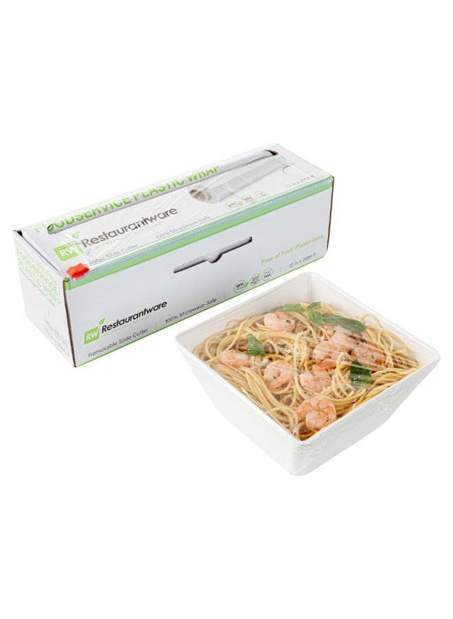 Restaurantware RW Base 12 Inch x 2000 Feet Cling Wrap, 1 Roll Microwavable Cling Film - With Removable Slide-Cutter, Clear Plastic Food Wrapping Film, Securely Seal And Keep Food Fresh - Image 2
