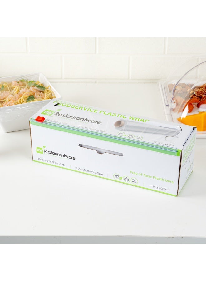 Restaurantware RW Base 12 Inch x 2000 Feet Cling Wrap, 1 Roll Microwavable Cling Film - With Removable Slide-Cutter, Clear Plastic Food Wrapping Film, Securely Seal And Keep Food Fresh - Image 4