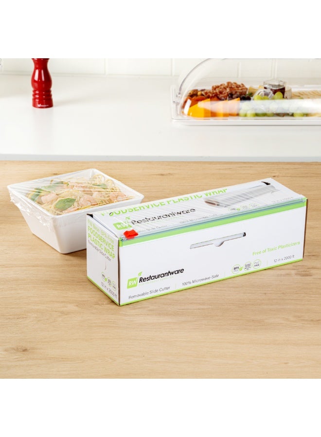 Restaurantware RW Base 12 Inch x 2000 Feet Cling Wrap, 1 Roll Microwavable Cling Film - With Removable Slide-Cutter, Clear Plastic Food Wrapping Film, Securely Seal And Keep Food Fresh - Image 3