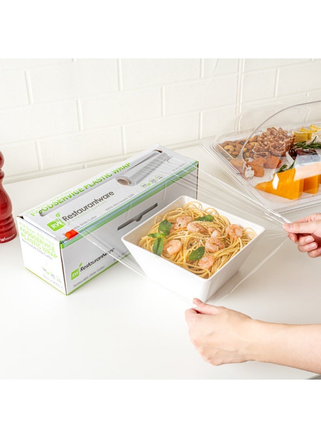 Restaurantware RW Base 12 Inch x 2000 Feet Cling Wrap, 1 Roll Microwavable Cling Film - With Removable Slide-Cutter, Clear Plastic Food Wrapping Film, Securely Seal And Keep Food Fresh - Image 5