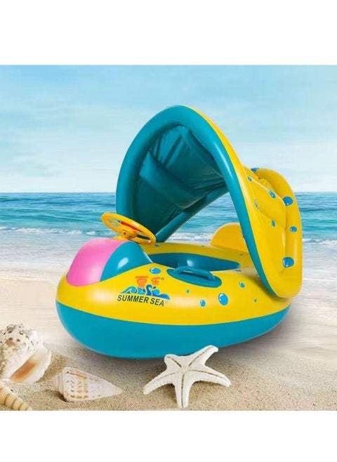 Baby Pool Float with Sunshade, Steering Wheel & Horn 90cm