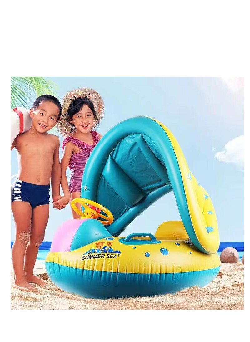 Generic - Baby Pool Float with Sunshade, Steering Wheel & Horn 90cm - Image 1