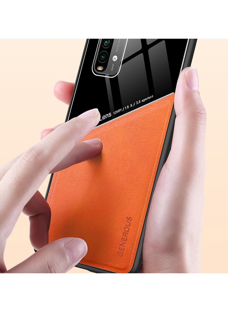 Case Compatible With Xiaomi Redmi 9T/Poco M3, Cover Luxury Leather And Glass With Car Magnetic Holder Phone Cover Soft Frame Silicone - Green