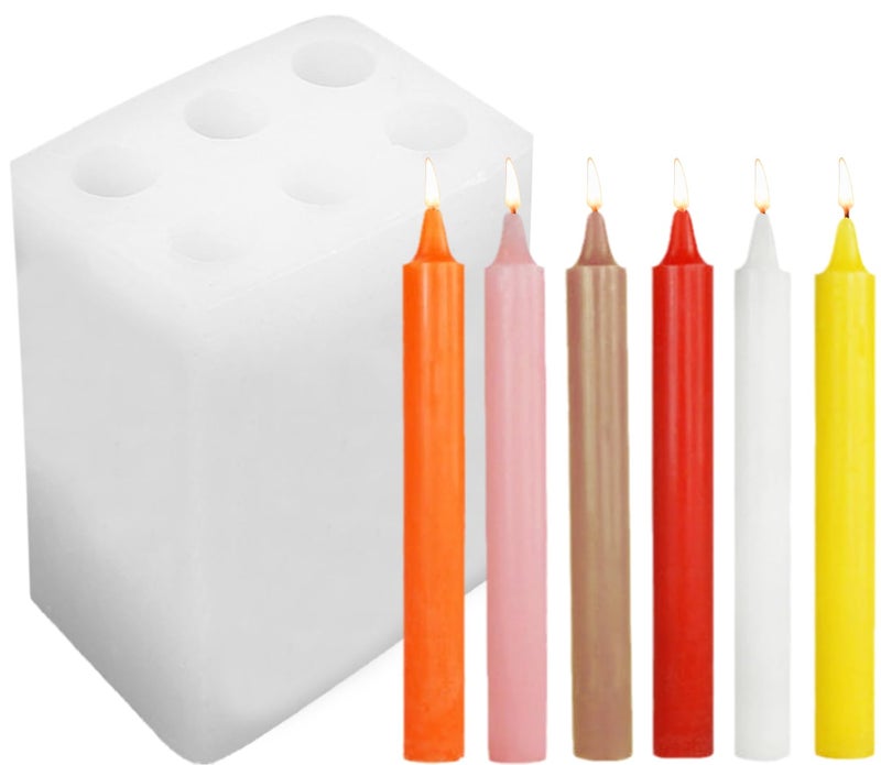 TOPYS 6 Holes Long Cylinder Silicone Candle Molds, Pillar Cylinder Shape Mold for Aromatherapy Candle Soy Wax Soap Clay Craft Plaster Resin Handmade Crafts Gifts Birthday Cake Decor(5.9in) - Image 1