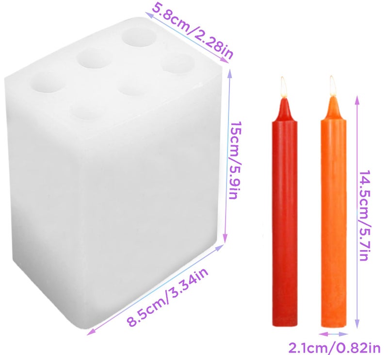 TOPYS 6 Holes Long Cylinder Silicone Candle Molds, Pillar Cylinder Shape Mold for Aromatherapy Candle Soy Wax Soap Clay Craft Plaster Resin Handmade Crafts Gifts Birthday Cake Decor(5.9in) - Image 2