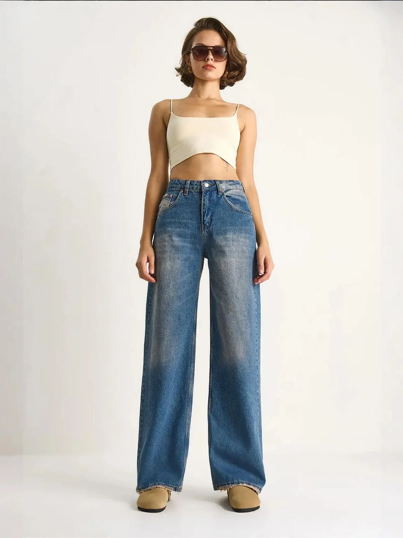 بيانكو لوتشي بنطلون جينز واسع الساق بخصر مرتفع من لوكسي