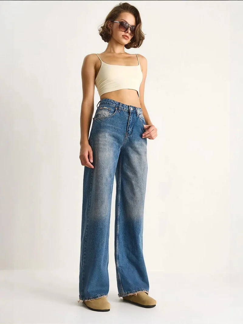 بيانكو لوتشي بنطلون جينز واسع الساق بخصر مرتفع من لوكسي