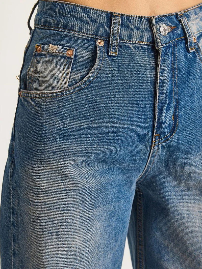 Bianco Lucci Maya Blue LUCCI High Waist Wide Leg Denim Pants for Women | Best Price UAE