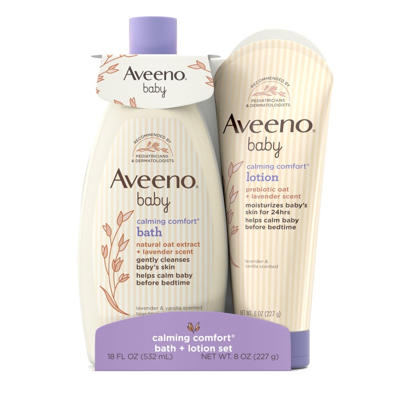 Aveeno Baby Aveeno Baby Calming Comfort Bath Body Lotion Set Nighttime Baby Skin Care Products with Nourishing Oatmeal Plus Relaxing Lavender Vanilla Scents Paraben Phthalate Free 2 Items