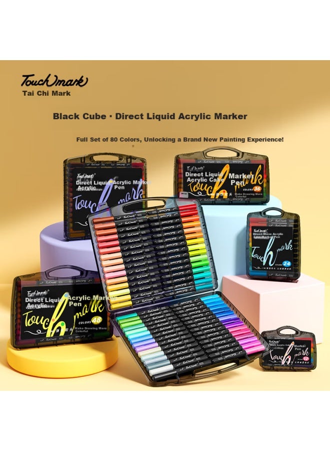 Touch Mark Acrylic Markers, 24 Colors, Small Black Box, Non-translucent, Stackable, Watercolor Pens, Washable Brushes, Student Birthday And Back-to Gift - Image 5
