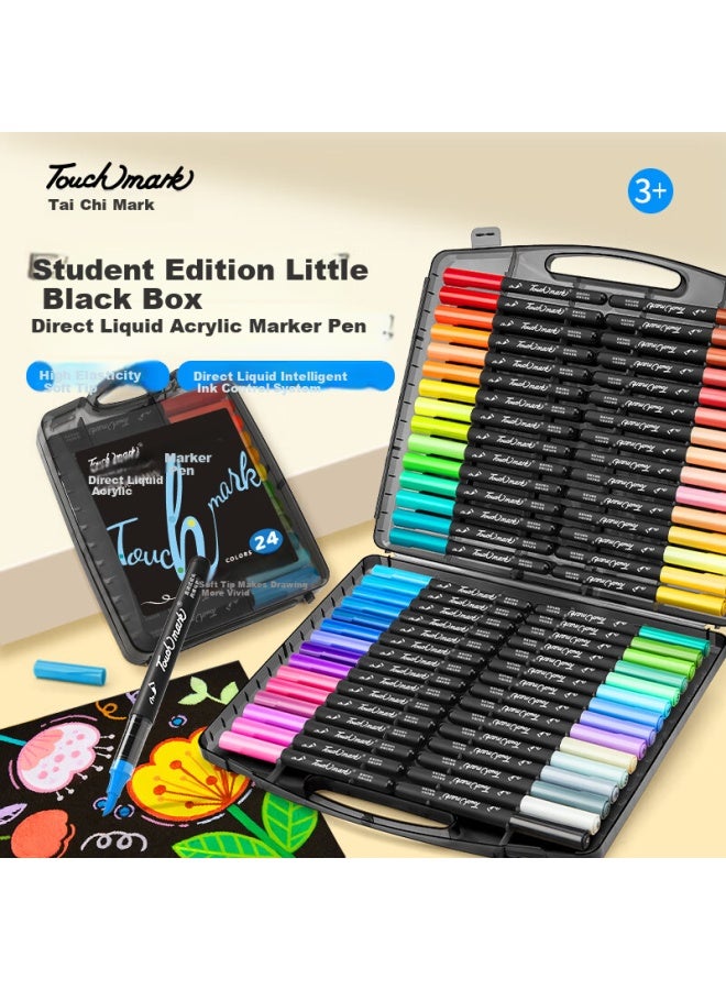 Touch Mark Acrylic Markers, 24 Colors, Small Black Box, Non-translucent, Stackable, Watercolor Pens, Washable Brushes, Student Birthday And Back-to Gift - Image 1