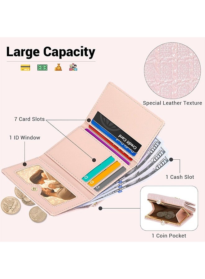 Wallet Women RFID Blocking Trifold Pocket Wallet Multi Card Holder Ladies Purse Cute Wallets for Women & Girls (Pink) - Image 2