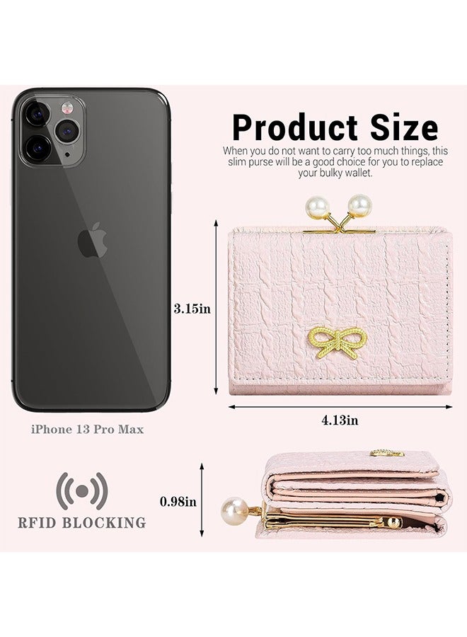 Wallet Women RFID Blocking Trifold Pocket Wallet Multi Card Holder Ladies Purse Cute Wallets for Women & Girls (Pink) - Image 3