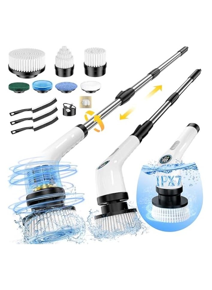erorex Spin Scrubber, Full-Body IPX7 Waterproof Cordless Power Cleaning Brush with Adjustable Extension Handle, 2-Speed Shower Scrubber with 7 Replaceable Brush Heads for Bathroom, Kitchen Cleaning - Image 1
