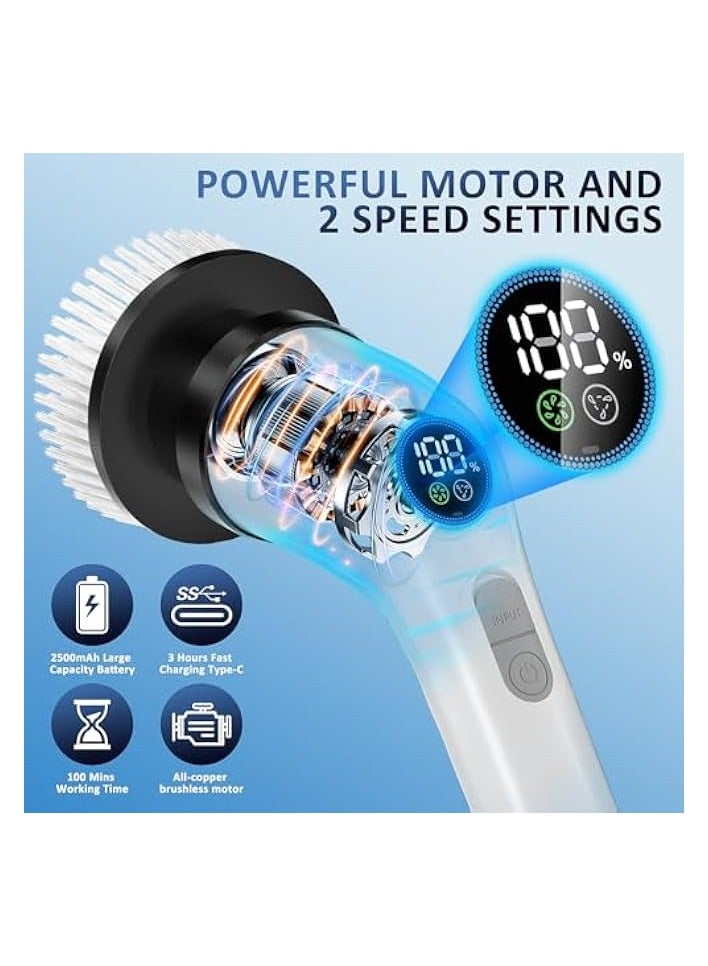 erorex Spin Scrubber, Full-Body IPX7 Waterproof Cordless Power Cleaning Brush with Adjustable Extension Handle, 2-Speed Shower Scrubber with 7 Replaceable Brush Heads for Bathroom, Kitchen Cleaning - Image 3