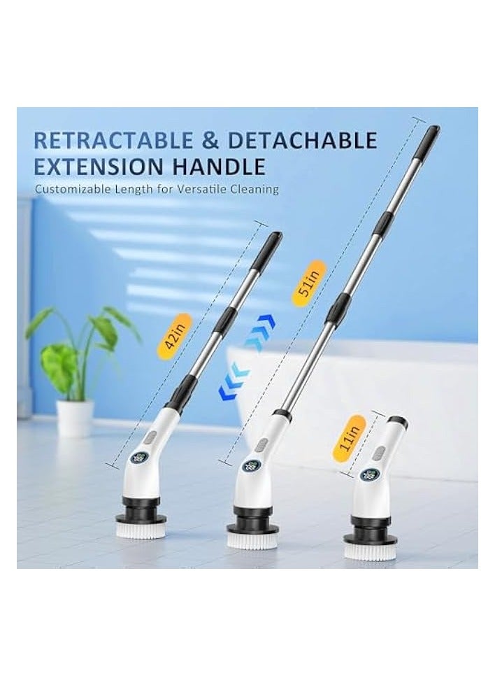erorex Spin Scrubber, Full-Body IPX7 Waterproof Cordless Power Cleaning Brush with Adjustable Extension Handle, 2-Speed Shower Scrubber with 7 Replaceable Brush Heads for Bathroom, Kitchen Cleaning - Image 2