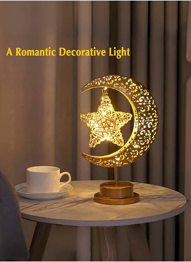 Tiokkss Ramadan Decorations LED Decorative Light Moon Star Table Lamp, Cordless Ramadan Moon Shape Desk Lamp, Bedside Table Night Light for Bedroom Dining Living Room Party Nursery Office Decor  - Image 3