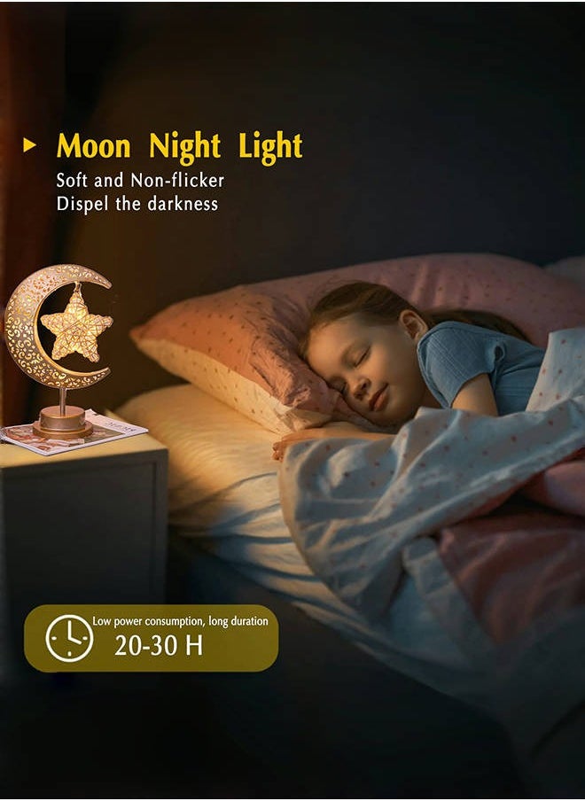 Tiokkss Ramadan Decorations LED Decorative Light Moon Star Table Lamp, Cordless Ramadan Moon Shape Desk Lamp, Bedside Table Night Light for Bedroom Dining Living Room Party Nursery Office Decor  - Image 4