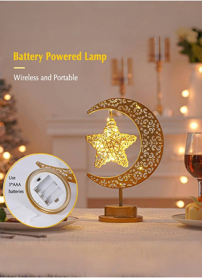 Tiokkss Ramadan Decorations LED Decorative Light Moon Star Table Lamp, Cordless Ramadan Moon Shape Desk Lamp, Bedside Table Night Light for Bedroom Dining Living Room Party Nursery Office Decor  - Image 5