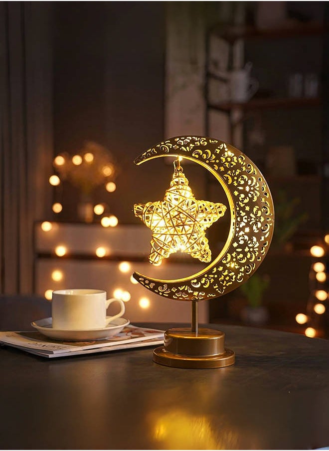 Tiokkss Ramadan Decorations LED Decorative Light Moon Star Table Lamp, Cordless Ramadan Moon Shape Desk Lamp, Bedside Table Night Light for Bedroom Dining Living Room Party Nursery Office Decor  - Image 1