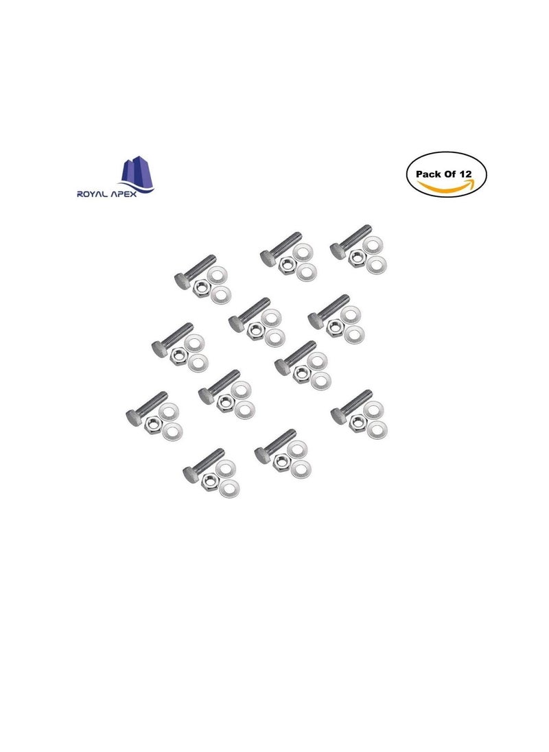 Generic 12 pcs Hex Head Screw Bolts Nuts & Washers Fully Thread GI Plain Finish Bolt Set. (8, 40MM)  - Image 1