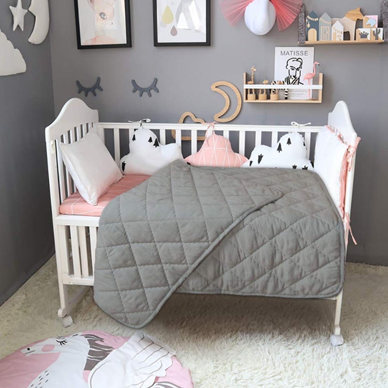 BEDSUM 100% Brushed Microfiber Down Alternative Toddler Comforter, Ultra Soft Lightweight and Warm Breathable Crib Quilted Blanket for Nursery Stroller Bed, 39x47 Inches, Smoke Grey - Image 2
