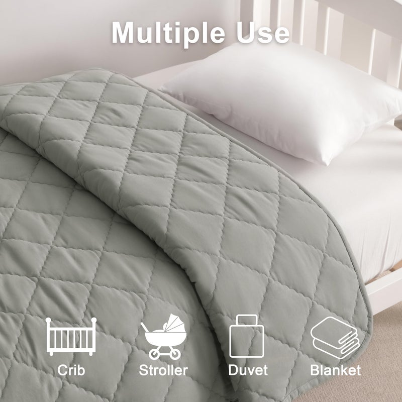 BEDSUM 100% Brushed Microfiber Down Alternative Toddler Comforter, Ultra Soft Lightweight and Warm Breathable Crib Quilted Blanket for Nursery Stroller Bed, 39x47 Inches, Smoke Grey - Image 4