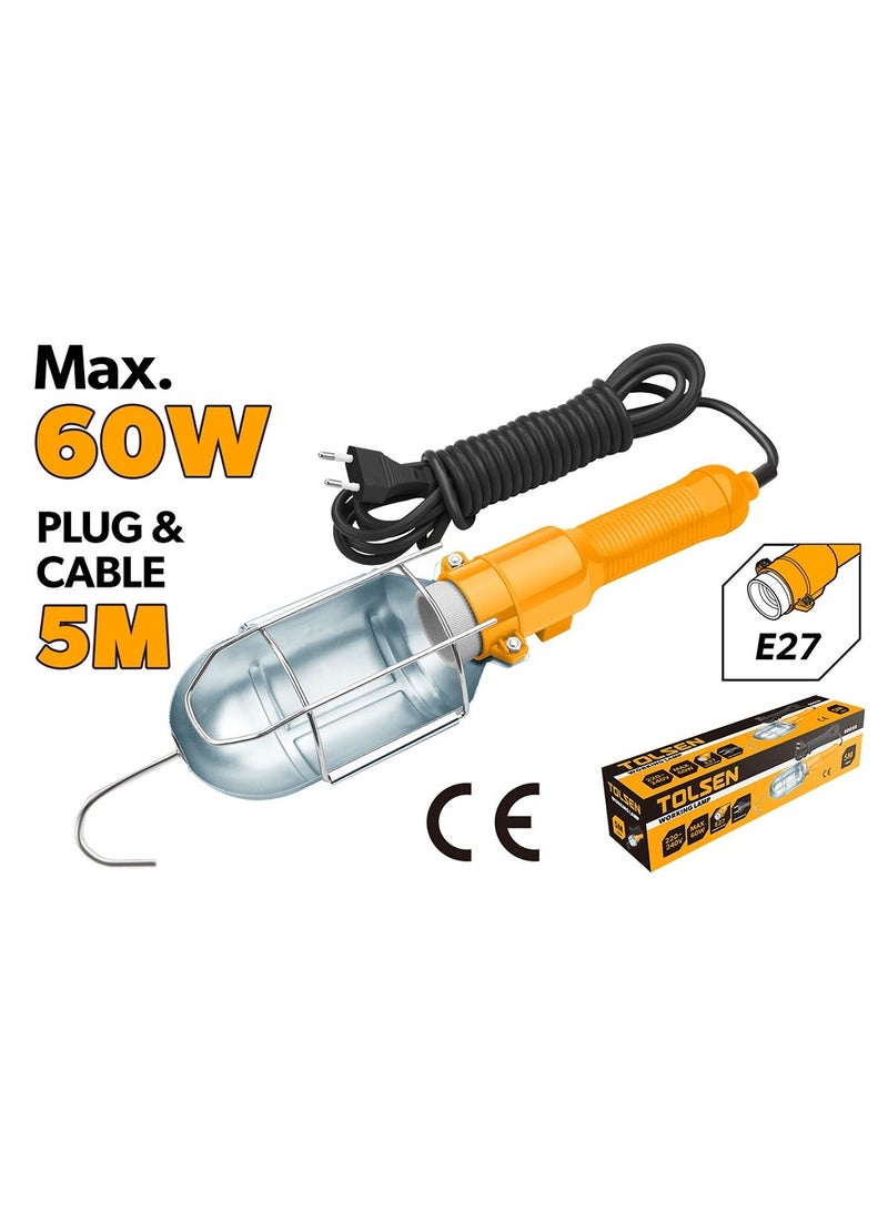 TOLSEN Tolsen 60050 Portable Hanging Work Lamp with 5 Meter Cable – E27 Socket Light Holder for Garage, Workshop & Construction  - Image 1