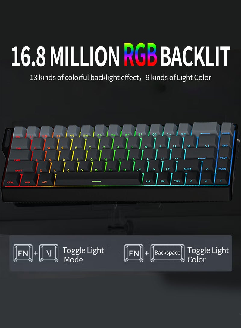 UCHUANG K68 Mechanical Keyboard,60%Tri-Mode Wireless Keyboard RGB Backlit Gaming Keyboard Gasket Hot Swappable Custom Keyboard Printed PBT Keycaps Bluetooth/2.4GHz/USB-C with Custom Switches Keyboard for PC/Gamers/Enthusiasts(Gradient Grey) - Image 5