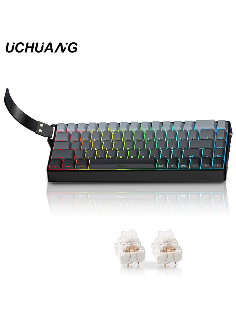 UCHUANG K68 Mechanical Keyboard,60%Tri-Mode Wireless Keyboard RGB Backlit Gaming Keyboard Gasket Hot Swappable Custom Keyboard Printed PBT Keycaps Bluetooth/2.4GHz/USB-C with Custom Switches Keyboard for PC/Gamers/Enthusiasts(Gradient Grey) - Image 1