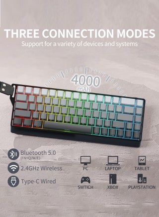 K68 Mechanical Keyboard,60%Tri-Mode Wireless Keyboard RGB Backlit Gaming Keyboard Gasket Hot Swappable Custom Keyboard Printed PBT Keycaps Bluetooth/2.4GHz/USB-C with Custom Switches Keyboard for PC/Gamers/Enthusiasts(Gradient Grey) - view 4