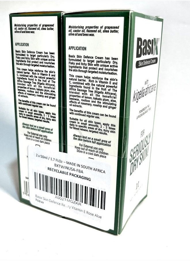 Basix Skin Defence Cream - Basix Skin Defence Repair Cream (Twin Pack) Kigelia African Sausage Tree Soothes Eczema Psoriasis Dermatitis Acne Natural Ingredients for Dry Itchy Skin Lemon Ginger Plum Rosemary Vitamin E Rose Aloe - Image 1