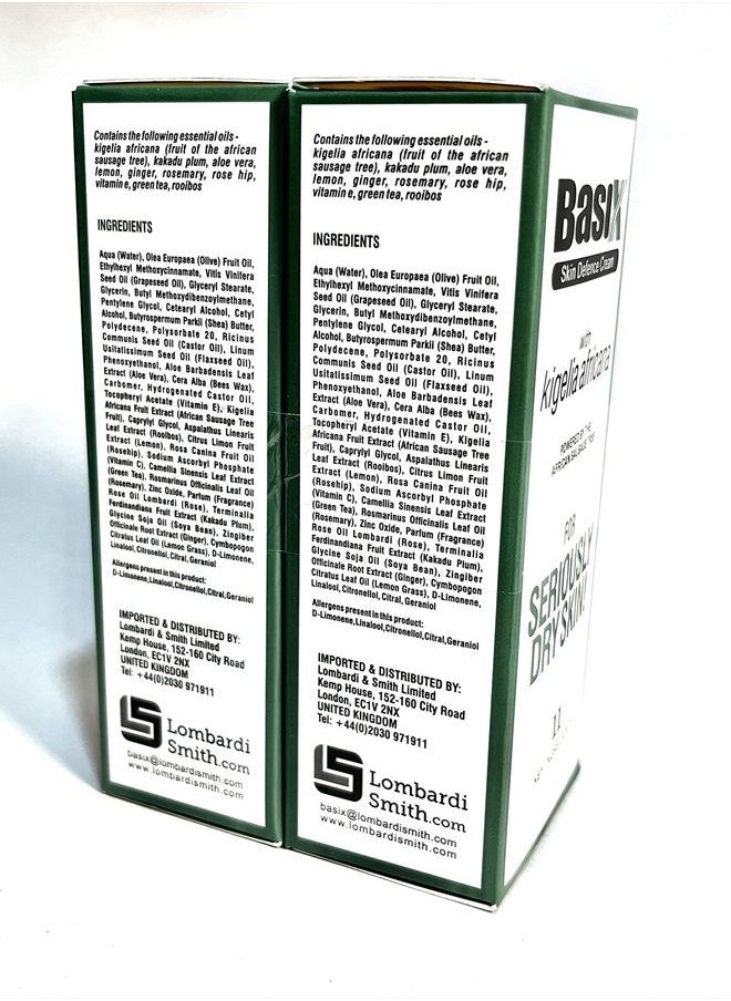Basix Skin Defence Cream - Basix Skin Defence Repair Cream (Twin Pack) Kigelia African Sausage Tree Soothes Eczema Psoriasis Dermatitis Acne Natural Ingredients for Dry Itchy Skin Lemon Ginger Plum Rosemary Vitamin E Rose Aloe - Image 1