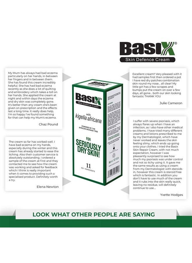 Basix Skin Defence Cream - Basix Skin Defence Repair Cream (Twin Pack) Kigelia African Sausage Tree Soothes Eczema Psoriasis Dermatitis Acne Natural Ingredients for Dry Itchy Skin Lemon Ginger Plum Rosemary Vitamin E Rose Aloe - Image 1