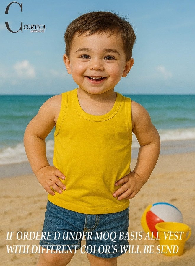 Cortica® Colorful Solid Cotton Vest Dark Baniyan Cotton Inner wear for Baby Boys,Baby Girls,Boy's,Girl's,Kids & Infant Sleeveless Undershirts Sando ganji Soft Comfortable Multicolor Pack of 1 - Image 2