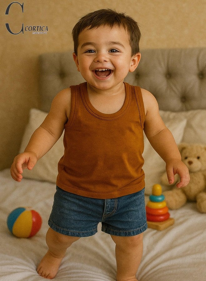Cortica® Colorful Solid Cotton Vest Dark Baniyan Cotton Inner wear for Baby Boys,Baby Girls,Boy's,Girl's,Kids & Infant Sleeveless Undershirts Sando ganji Soft Comfortable Multicolor Pack of 1 - Image 3