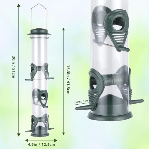 MIXXIDEA 1PK Metal Bird Feeders with 6 Feeding Ports,Tube Bird Feeder with Steel Hanger,Hard Plastic Wild Bird Feeder for Outdoors Hanging, Attracting Birds in Your Lawn, Garden, Balcony–Green - Image 4